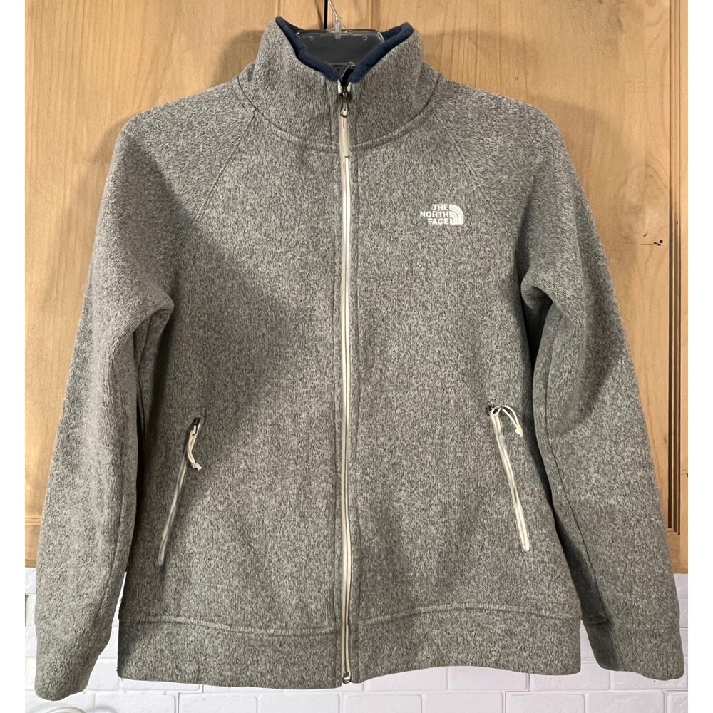 The North Face Fleece Jacket Womens Medium Gray Full Zip Crescent Sweater Coat